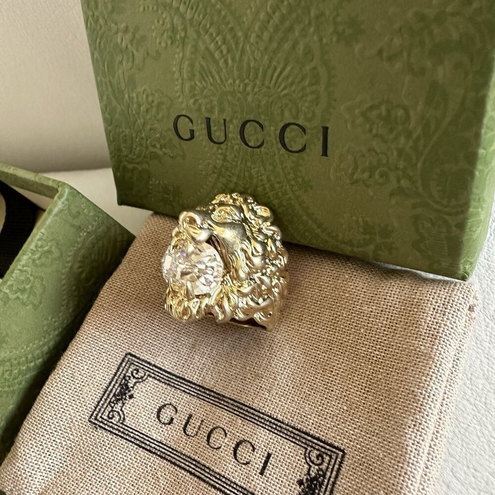 NEW Gucci Lion Ring White Crystal Size 16 IT 7.5 US - Picture 4 of 12